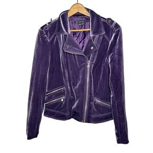 INC Purple Velvet Moto Jacket Silver Zippers Biker Dark Romantic